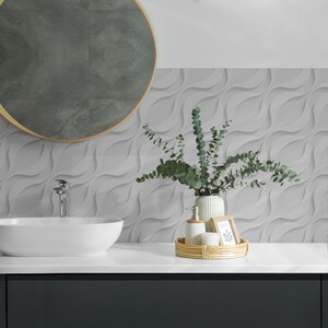 Waves With An Undulating Pattern Tile Stickers, White Self Adhesive Tiles, Tile Stickers, Texture PVC Wall Tiles, Wall Tile Stickers
