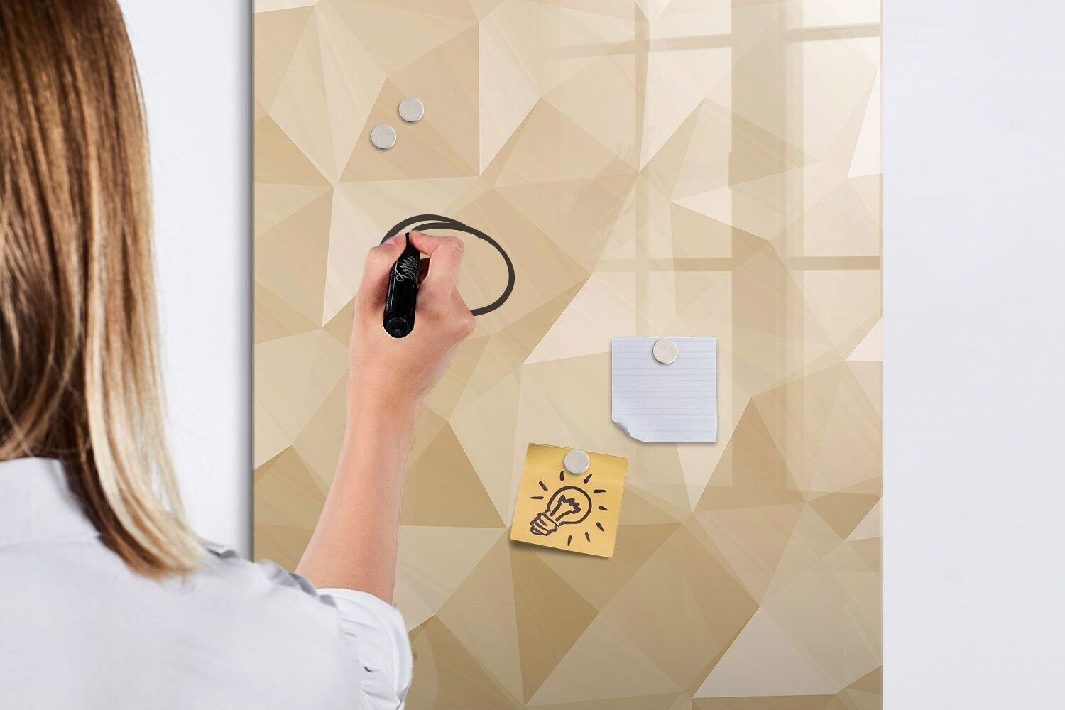 Triangles Abstraction Magnetic Board, Wall Organizer, Yellow Mood Board, To Do List For Wall Abstraction Pattern, Marker + Sponge