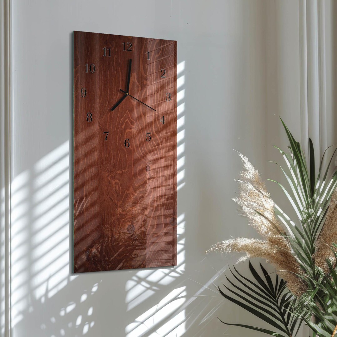 Wooden Panels Personalized Clock, Brown Glass Printed Clock - Vertical ...