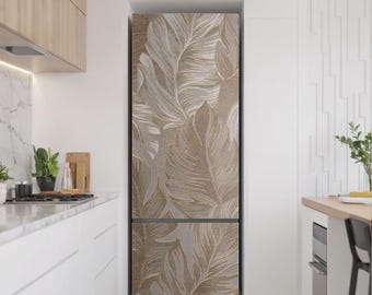 Adesivo per frigorifero con foglie e motivo delicato, pellicola per frigorifero beige, decorazione per sala da pranzo, adesivo rimovibile