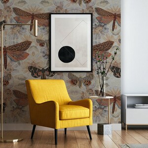 Wall Covering, Classic Orange Butterflies Wallpaper,  Bronze Wallpaper, Blue Wallpaper, Butterfly Wallpaper, Animal Wallpaper