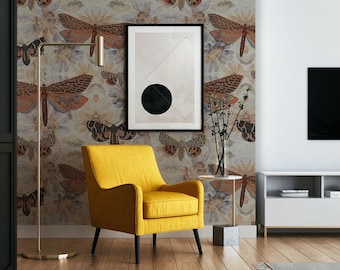 Wall Covering, Classic Orange Butterflies Wallpaper,  Bronze Wallpaper, Blue Wallpaper, Butterfly Wallpaper, Animal Wallpaper