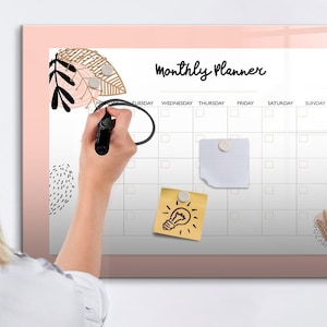 Planificador con flores, tablero magnético, tablero de notas, horario blanco, organizador de calendario reutilizable, marcador de borrado en seco