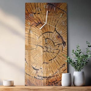 Wood Grains Custom Wall Clock, Brown Glass Modern Wall Clock - Vertical Rectangular Clock