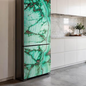 Malachite Pattern In Detail Fridge Magnetic Decal, Turquoise Aesthetic Fridge Magnet, Kitchen Decoration, Refrigerator Cover