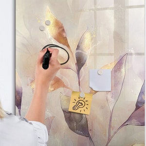 Tablero magnético con plantas de acuarela, lista de tareas para la pared, tablero de mensajes multicolor, lista de tareas para la pared con patrón abstracto, marcador + esponja
