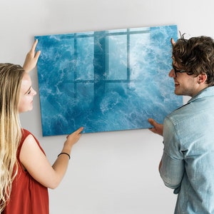 Pizarra magnética de agua de mar, organizador de pared, tablero de estado de ánimo azul, patrón de naturaleza del centro de comando, marcador + esponja