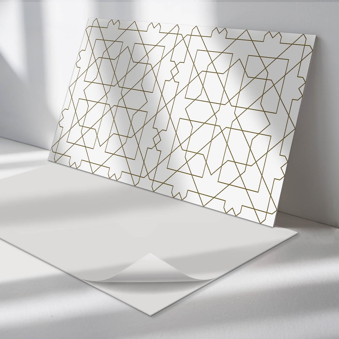 Sticker Decorative Panel Geometric Line Panel Stickers, Beige Self Adhesive Panels, Backsplash ...