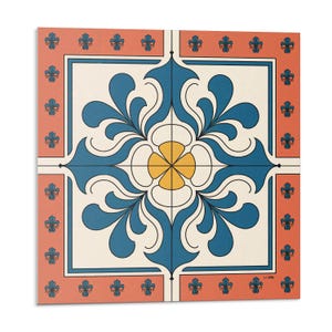 Folk Flowers Tile Stickers, Blue Self Adhesive Tiles, Tile Stickers, Texture PVC Wall Tiles, Wall Tile Stickers