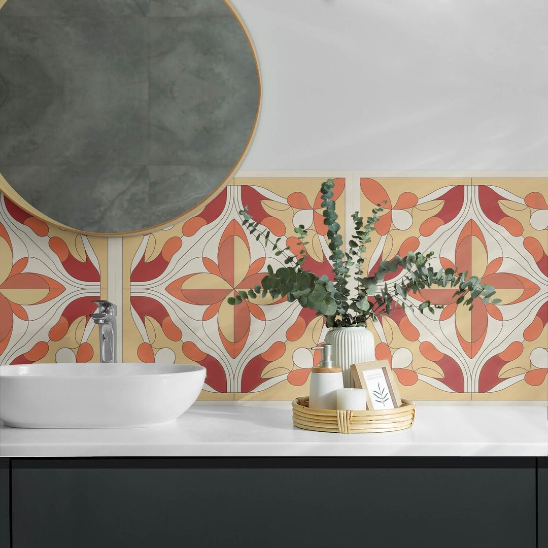 Sticker Decorative Panel Abstract Floral Panel Stickers, Red Self Adhesive Panels, Backsplash ...