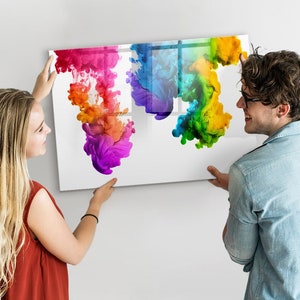 Tablero magnético de colores del arco iris, lista de tareas para la pared, tablero de mensajes multicolor, patrón de abstracción para exhibición de fotos en la pared, marcador + esponja