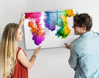 Tableau magnétique arc-en-ciel de couleurs, Liste de tâches pour le mur, Tableau d'affichage multicolore, Motif abstrait pour affichage mural, Marqueur + éponge