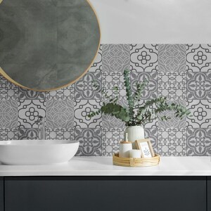 Geometric Patterns In A Layout Tile Stickers, Gray Self Adhesive Tiles, Tile Stickers, Texture PVC Wall Tiles, Wall Tile Stickers