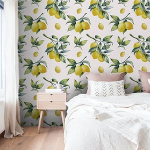 Wall Covering, Yellolemons Illustration Wallpaper,  Yellow Wallpaper, Green Wallpaper, Floral Wallpaper, Botanical Wallpaper