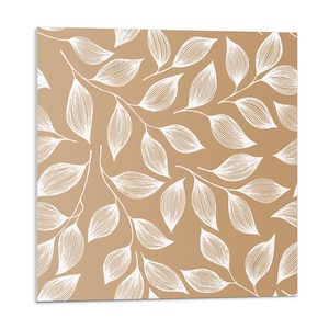 Leaves On A Texture Background Tile Stickers, Beige Self Adhesive Tiles, Tile Stickers, Floral PVC Wall Tiles, Wall Tile Stickers