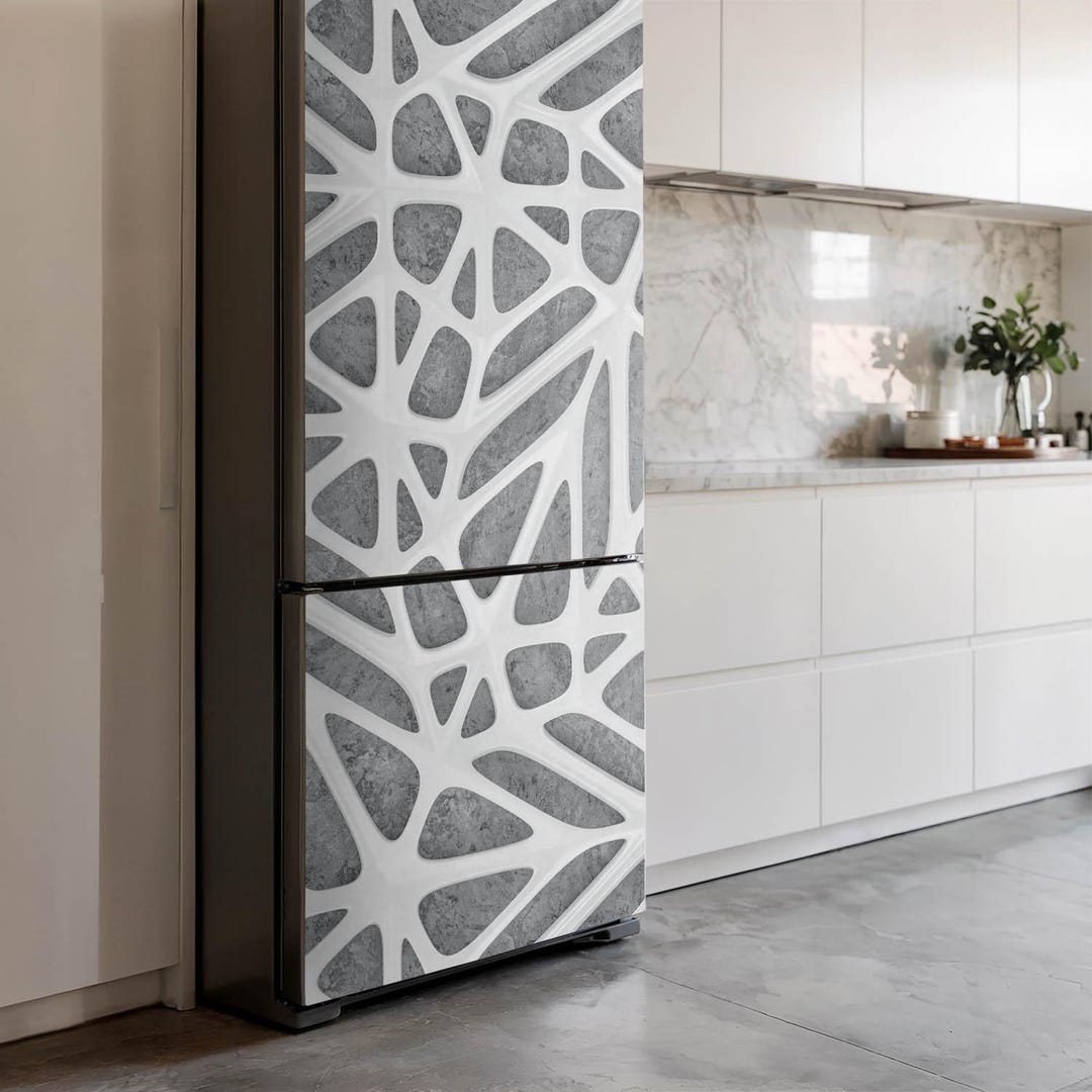 Abstract Openwork Pattern Fridge Magnetic Decal, Gray Stylish Fridge ...