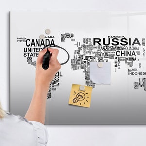 Tablero magnético con los continentes escritos a partir de letras, mapa de países visitados, lugares grises en los que has estado, rastreador de viajes de lugares en los que has estado, marcador de borrado en seco