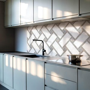 Geometric Lines PVC Wall Tiles, White Tile Stickers, Self Adhesive Tiles, Texture Tile Stickers, Wall Tile Stickers