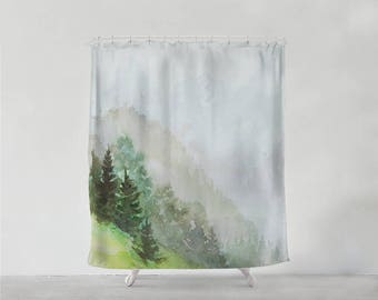 Watercolor Landscape of Hill shower curtain - Bathroom art  - Bohemian - Home decor - Bathroom Sets - unique wedding gift for couple S#52