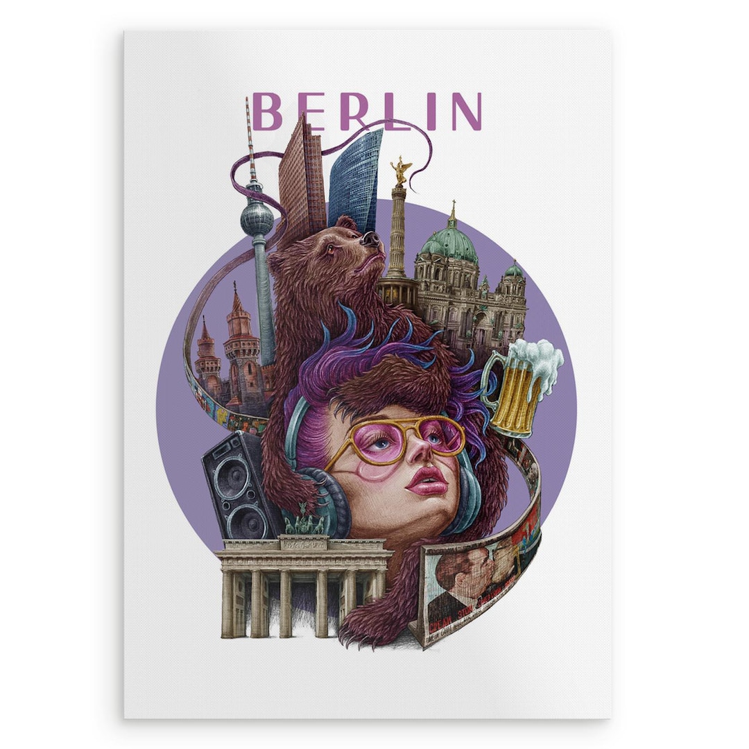 Portrait of Berlin, Purple Wall Decor, Wall Decor, Frameless Canvas ...