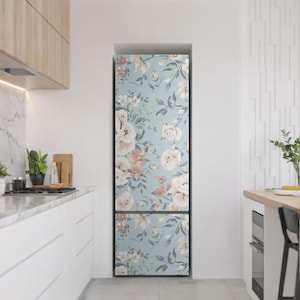Delicate Floral Pattern Fridge Magnetic Decal, Blue Stylish Fridge Magnet, Modern Kitchen Decor, Refrigerator Decor