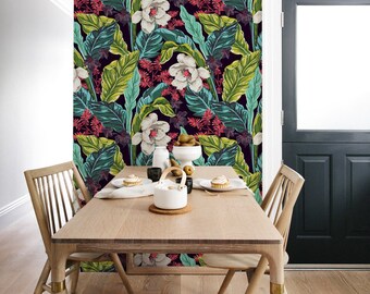 Revestimiento de paredes, papel pintado con flores de colores, papel pintado verde, papel pintado azul, papel pintado floral, papel pintado botánico, papel pintado extraíble