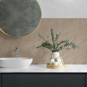 A Pattern Imitating Marble Tile Stickers, Beige Peel and Stick Tiles, Tile Stickers, Texture PVC Wall Tiles, Bathroom Tile Stickers
