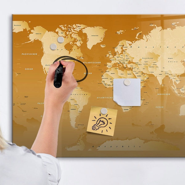 Tableau magnétique représentant une carte du monde, carte des pays visités, lieux que vous avez visités en or, suivi des lieux que vous avez visités, marqueur effaçable à sec