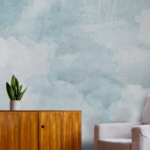Wall Covering, Classic Clouds Wallpaper,  Blue Wallpaper, White Wallpaper, Nature Wallpaper, Delicate Wallpaper, Removable Wallpaper
