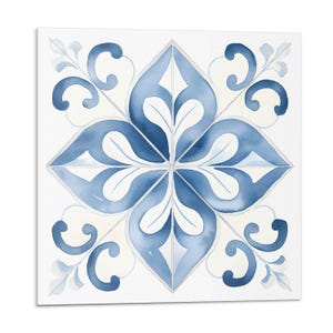 Floral Pattern On Tiles Tile Stickers, Blue Self Adhesive Tiles, Tile Stickers, Texture PVC Wall Tiles, Wall Tile Stickers