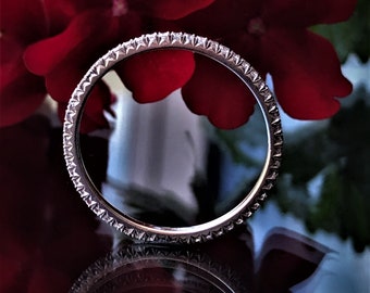Alianza de eternidad completa, Anillo de diamantes clásico, Micro pavé de diamantes, Alianza de bodas de diamantes, Alianza apilable, Delicado, Oro blanco de 18 k, Anillo de medio quilate