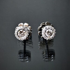 Diamond Halo Studs 0.60 ct, Halo Diamond Stud Earrings, Round Brilliant Cut 18k White Gold, Halo Earrings, Wedding Earrings
