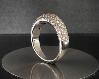 1.35ct Diamond Dome Band | 18K White Gold | 5 Row Pave Bombé Ring | Wide 6mm Anniversary & Wedding Band | Handcrafted Luxury Jewelry