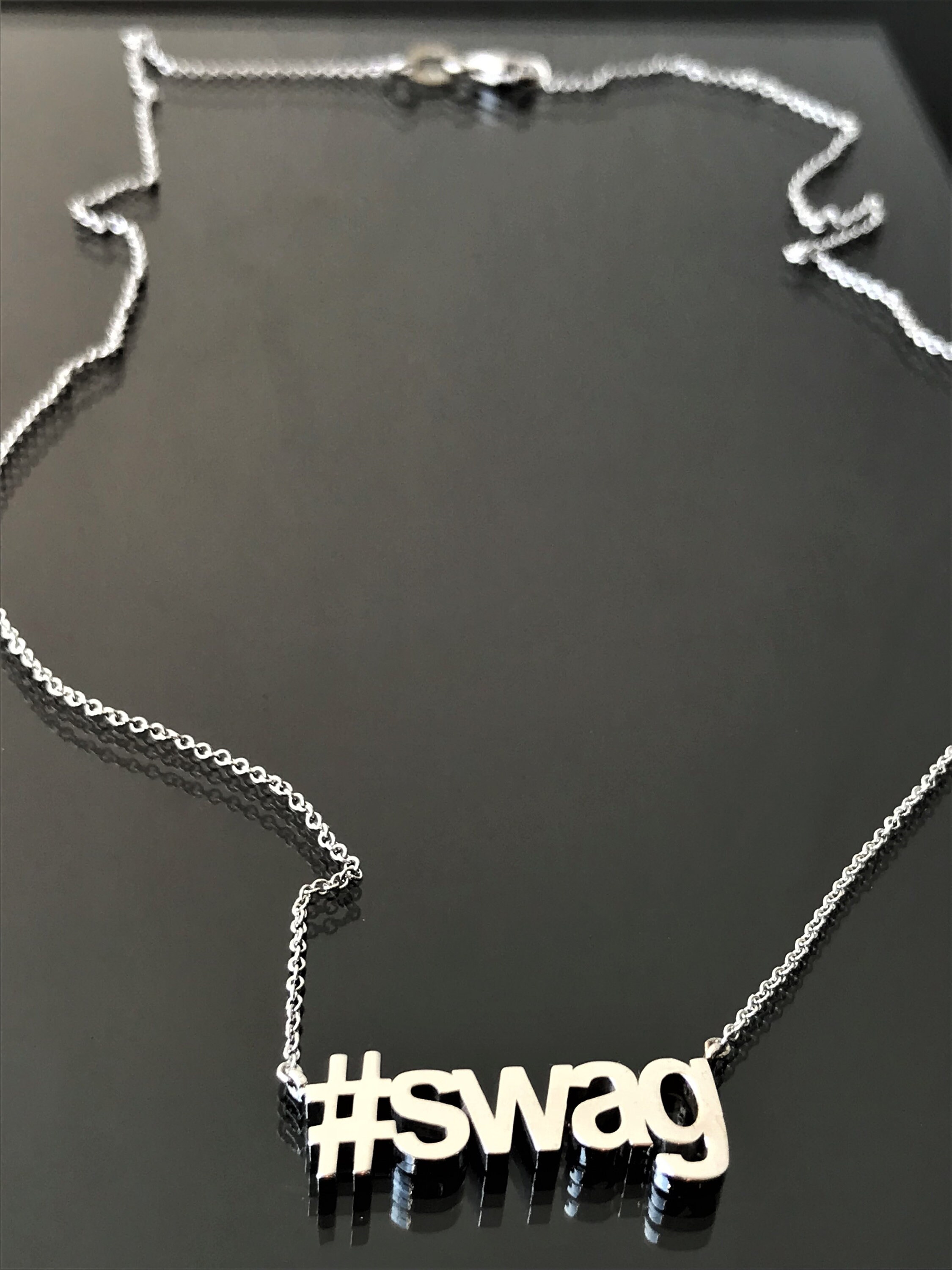 Swag hashtag pendant 18k white gold necklace social media Etsy