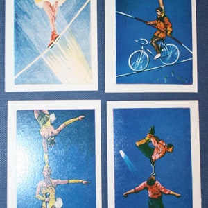 FIL de cirque & trapèze actes quatre cartes démonté affichage Vintage
