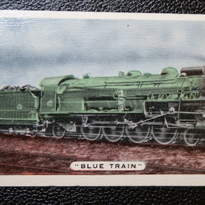 Tarjeta de ferrocarril vintage Tren azul Tren de vapor French Express Original 1930's Card