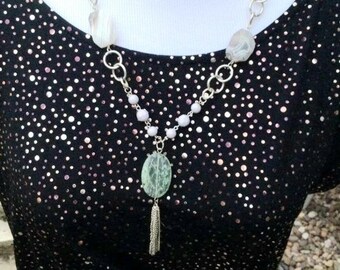Necklace mixed beads,Chain and tassle Art deco style going out special occasion gift ideas for her