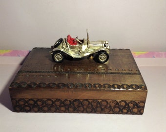 Small box, vintage box, 1960s, matchbox car, small storage, decorated box, functional, room decor, mancave, gift ideas, collectable gifts
