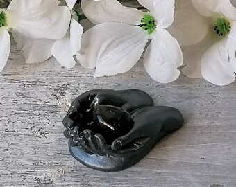 Ring Holder Crystal Small Cupped Healing Hand