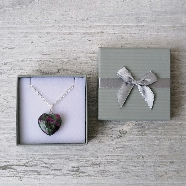 Ruby Zoisite Heart Necklace Gift Box | Crystal Jewellery | Ruby Crystals | Healing Crystals | Crystal Necklaces | Crystal Heart Pendants