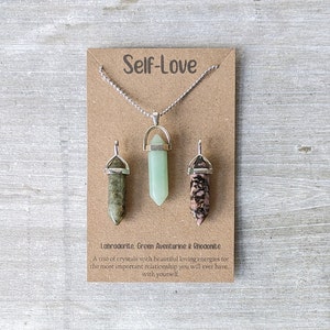 Self-Love Crystal Necklace Set - Green Aventurine, Labradorite & Rhodonite | Self-Love Necklace Set | Crystal Necklace | Crystal Pendant