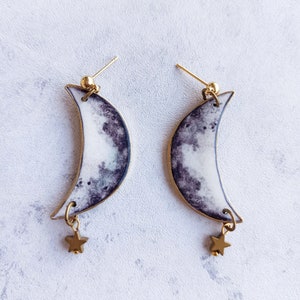 Moon Star Earrings, Moon Phase Earrings, Halfmoon Jewelry, Half Moon Earrings, Witchy Style Earrings, Witch Jewelry, Gothic Earrings, Tattoo image 1