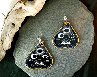 Ouija Board Earrings, Witchcraft Earrings, Halloween Jewelry, Creepy Earrings, Ouija Planchette, Earrings, Witchy Style, Black Ouija Earring