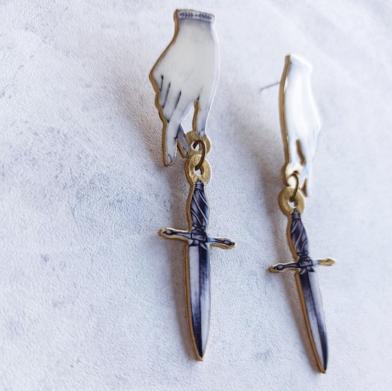 Hands Witchy Earrings Knife Earrings Gothic Jewelry Dagger Earrings Strange Jewelry Oddity Earrings Concept Jewelry Illustrated Jewel Etsy Canada