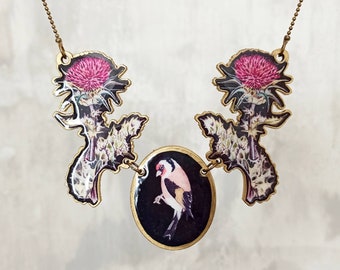 Thistle Bird Necklace, Victorian Thistle Jewelry, Nature Bird Necklace, Bird Jewelry, Dark Bird Necklace, Gothic Thistle Jewelry, Thistle