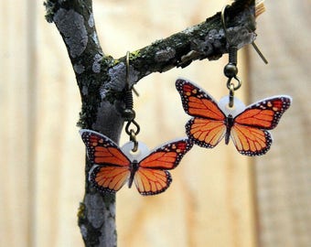 Monarch Butterfly Earrings, Butterflies Jewellery, Monarch Jewelry, Gifts for her, Insect Jewelry, Bug Earrings, Orange Butterflies Earrings