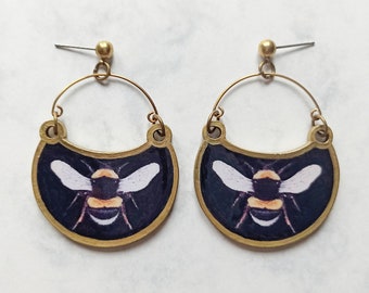 Bee Hoop Earrings, Honey Bee Earrings, Entomology Jewelry Earrings, Cottagecore Earrings, Witchy Style, Witchy Earrings, Insect Jewelry, Bee