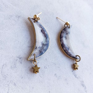 Moon Star Earrings, Moon Phase Earrings, Halfmoon Jewelry, Half Moon Earrings, Witchy Style Earrings, Witch Jewelry, Gothic Earrings, Tattoo image 2