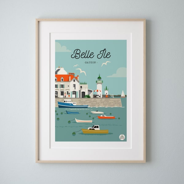 Affiche "Belle Île" EN MER Vintage 30x40cm. Série "Bain de Mer"