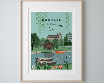 Affiche Bourges Vintage 30x40cm - Les Marais/serie Douce France
